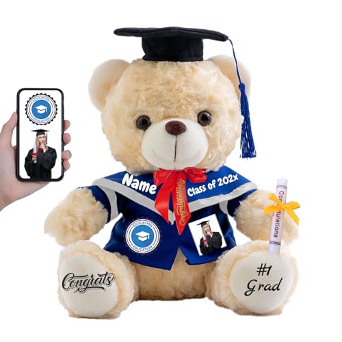 FAHOXUMR Abschlussbär Abschluss 2024 Personalisiertes Abschlussgeschenk für Kinder Frauen Männer, Teddybär mit Text+Foto als Graduation Geschenke 2024 (20cm-Text+Foto) von FAHOXUMR