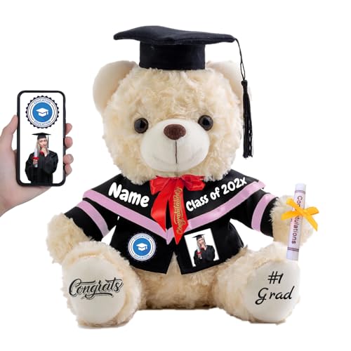 FAHOXUMR Abschlussbär Abschluss 2025 Personalisiertes Abschlussgeschenk für Kinder Frauen Männer, Teddybär mit Text+Foto als Graduation Geschenke 2025 (20cm-Text+Foto) von FAHOXUMR