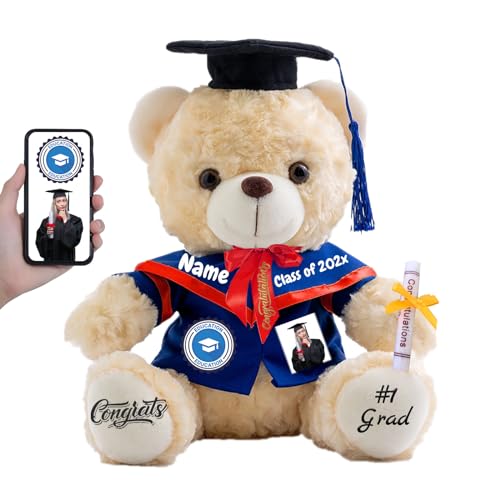 FAHOXUMR Abschlussbär Abschluss 2024 Personalisiertes Abschlussgeschenk für Kinder Frauen Männer, Teddybär mit Text+Foto als Graduation Geschenke 2024 (20cm-Text+Foto) von FAHOXUMR