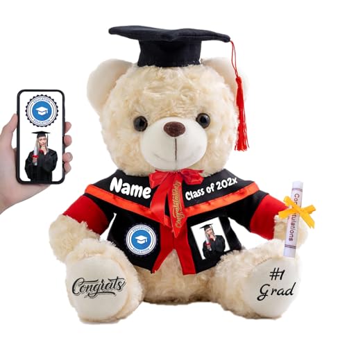 FAHOXUMR Abschlussbär Abschluss 2025 Personalisiertes Abschlussgeschenk für Kinder Frauen Männer, Teddybär mit Text+Foto als Graduation Geschenke 2025 (20cm-Text+Foto) von FAHOXUMR