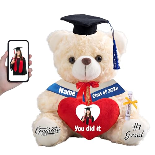 FAHOXUMR Graduationbär Personalisierte Abschlussgeschenk mit Text+Foto, Teddybär mit Herz als Schulabschluss Geschenk für Ihn 2025 Oberschule Graduation 2025 (20cm-Text+Foto) von FAHOXUMR