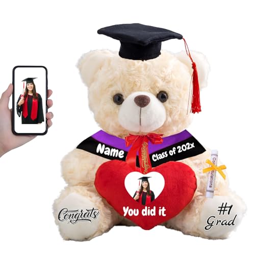 FAHOXUMR Graduationbär Personalisierte Abschlussgeschenk mit Text+Foto, Teddybär mit Herz als Schulabschluss Geschenk für Ihn 2025 Oberschule Graduation 2025 (20cm-Text+Foto) von FAHOXUMR