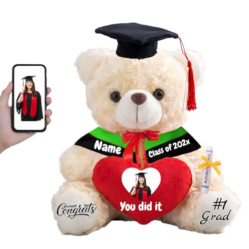 FAHOXUMR Graduationbär Personalisierte Abschlussgeschenk mit Text+Foto, Teddybär mit Herz als Schulabschluss Geschenk für Ihn 2025 Oberschule Graduation 2025 (20cm-Text+Foto) von FAHOXUMR