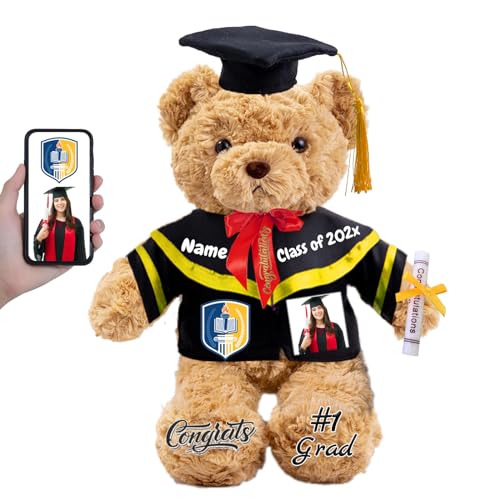 FAHOXUMR Graduationbär Personalisierte mit Text+Foto als 2024 Abschlussgeschenke für Sie Ihn, Abschluss-Teddybär Plüschtier für Ihn als Oberschule Abschlussgeschenk 2024 (26cm-Text+Foto) von FAHOXUMR