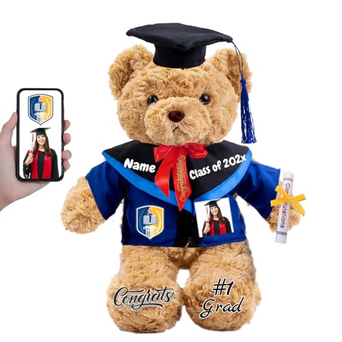 FAHOXUMR Graduationbär Personalisierte mit Text+Foto als 2025 Abschlussgeschenke für Sie Ihn, Abschluss-Teddybär Plüschtier für Ihn als Oberschule Abschlussgeschenk 2025 (26cm-Text+Foto) von FAHOXUMR