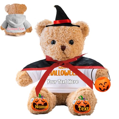 FAHOXUMR Halloween Personalisierter Teddybär für Sie Ihn Plüschbär mit Foto+Text, Personalisierte Geschenke Teddybär als kreative Geschenke für Halloween (30 cm-Foto+Text) von FAHOXUMR