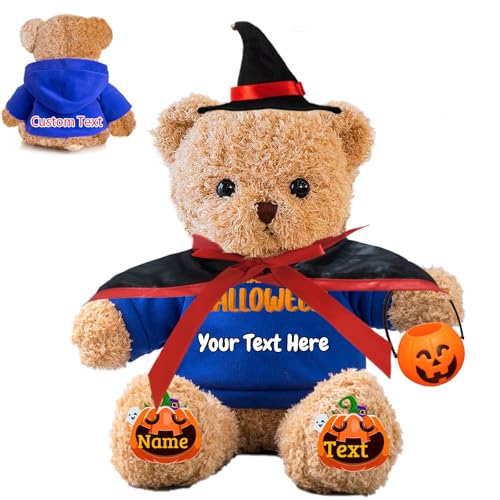 FAHOXUMR Halloween Personalisierter Teddybär für Sie Ihn Plüschbär mit Foto+Text, Personalisierte Geschenke Teddybär als kreative Geschenke für Halloween (30 cm-Foto+Text) von FAHOXUMR