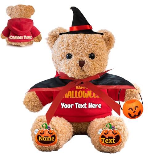 FAHOXUMR Halloween Personalisierter Teddybär für Sie Ihn Plüschbär mit Foto+Text, Personalisierte Geschenke Teddybär als kreative Geschenke für Halloween (30 cm-Foto+Text) von FAHOXUMR