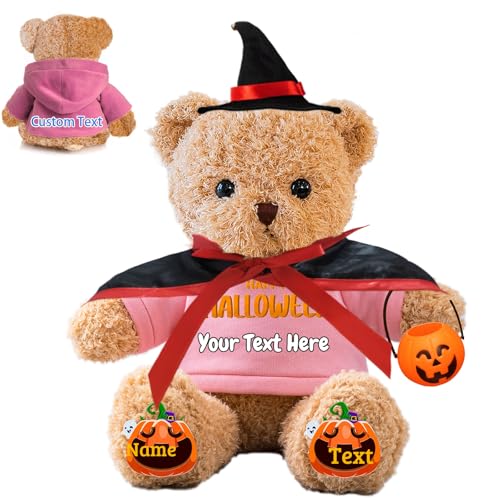 FAHOXUMR Halloween Personalisierter Teddybär für Sie Ihn Plüschbär mit Foto+Text, Personalisierte Geschenke Teddybär als kreative Geschenke für Halloween (40 cm-Foto+Text) von FAHOXUMR