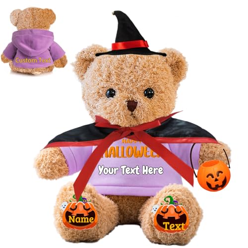 FAHOXUMR Halloween Personalisierter Teddybär für Sie Ihn Plüschbär mit Foto+Text, Personalisierte Geschenke Teddybär als kreative Geschenke für Halloween (40 cm-Foto+Text) von FAHOXUMR