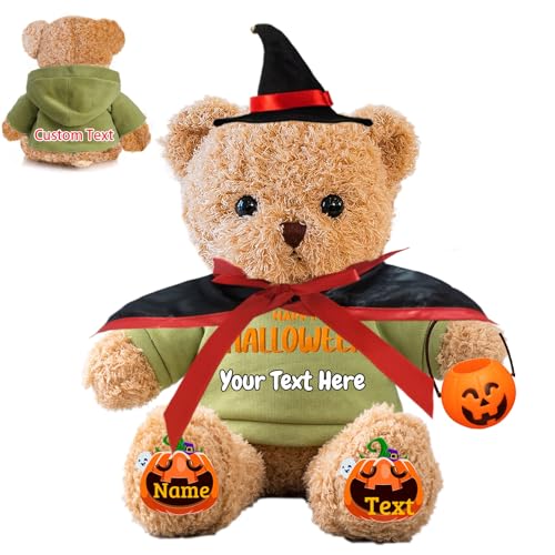 FAHOXUMR Halloween Personalisierter Teddybär für Sie Ihn Plüschbär mit Foto+Text, Personalisierte Geschenke Teddybär als kreative Geschenke für Halloween (40 cm-Foto+Text) von FAHOXUMR