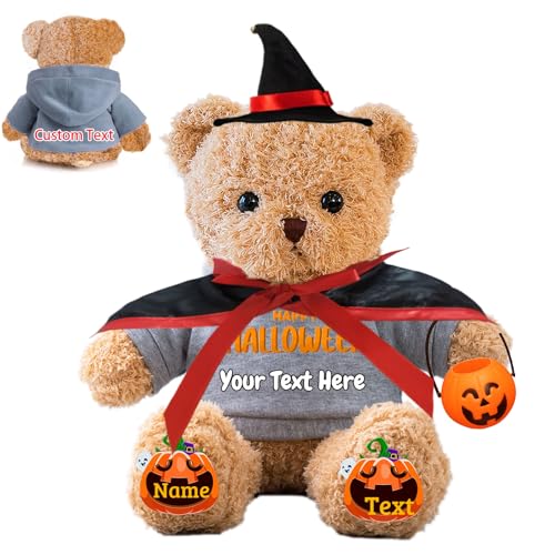 FAHOXUMR Halloween Personalisierter Teddybär für Sie Ihn Plüschbär mit Foto+Text, Personalisierte Geschenke Teddybär als kreative Geschenke für Halloween (40 cm-Foto+Text) von FAHOXUMR