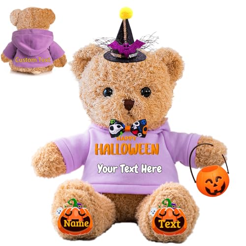 FAHOXUMR Halloween Personalisierter Teddybär für Sie Ihn Plüschbär mit Text+Foto, Personalisierte Geschenke Teddybär als kreative Geschenke für Halloween (30 cm-Text+Foto) von FAHOXUMR