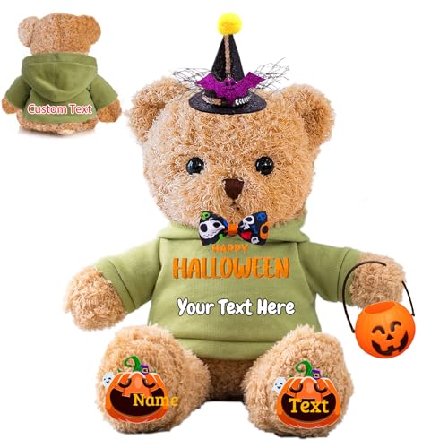 FAHOXUMR Halloween Personalisierter Teddybär für Sie Ihn Plüschbär mit Text+Foto, Personalisierte Geschenke Teddybär als kreative Geschenke für Halloween (30 cm-Text+Foto) von FAHOXUMR