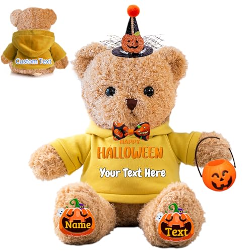 FAHOXUMR Halloween Personalisierter Teddybär für Sie Ihn Plüschbär mit Text+Foto, Personalisierte Geschenke Teddybär als kreative Geschenke für Halloween (30 cm-Text+Foto) von FAHOXUMR