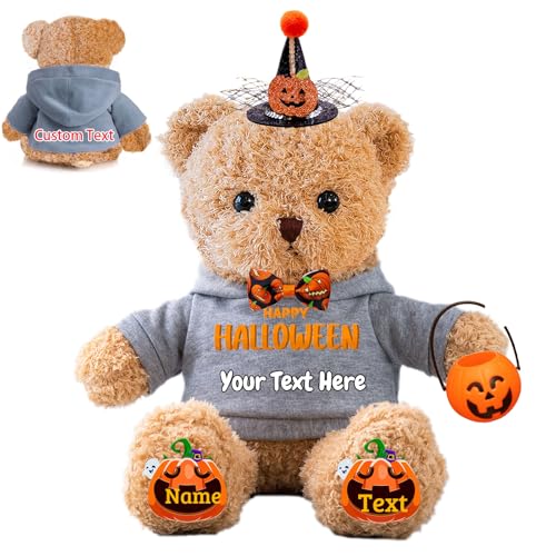 FAHOXUMR Halloween Personalisierter Teddybär für Sie Ihn Plüschbär mit Text+Foto, Personalisierte Geschenke Teddybär als kreative Geschenke für Halloween (40 cm-Text+Foto) von FAHOXUMR