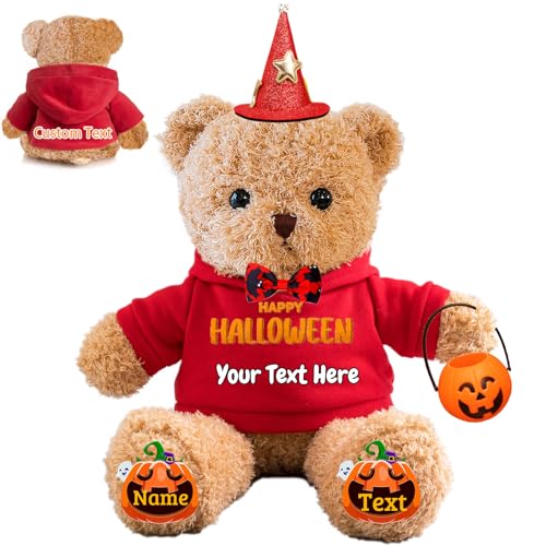 FAHOXUMR Halloween Personalisierter Teddybär für Sie Ihn Plüschbär mit Text+Foto, Personalisierte Geschenke Teddybär als kreative Geschenke für Halloween (40 cm-Text+Foto) von FAHOXUMR