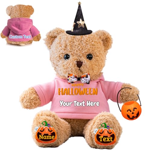 FAHOXUMR Halloween Personalisierter Teddybär für Sie Ihn Plüschbär mit Text+Foto, Personalisierte Geschenke Teddybär als kreative Geschenke für Halloween (40 cm-Text+Foto) von FAHOXUMR