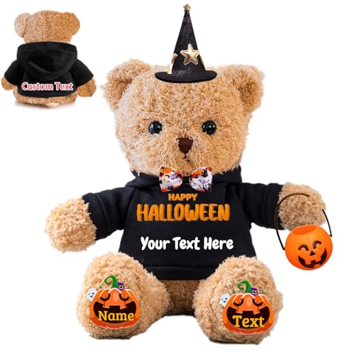 FAHOXUMR Halloween Personalisierter Teddybär für Sie Ihn Plüschbär mit Text+Foto, Personalisierte Geschenke Teddybär als kreative Geschenke für Halloween (40 cm-Text+Foto) von FAHOXUMR