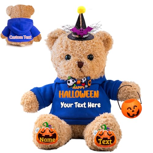 FAHOXUMR Halloween Personalisierter Teddybär für Sie Ihn Plüschbär mit Text+Foto, Personalisierte Geschenke Teddybär als kreative Geschenke für Halloween (40 cm-Text+Foto) von FAHOXUMR