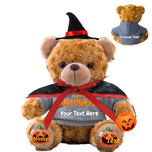 FAHOXUMR Halloween Spielzeug Teddybär für Kinder Erwachsene Plüschbär mit Foto+Text, Personalisierte Geschenke Teddybär als Geschenke für Halloween Dekoration (20 cm-Foto+Text) von FAHOXUMR