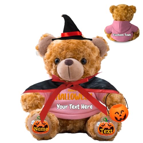 FAHOXUMR Halloween Spielzeug Teddybär für Kinder Erwachsene Plüschbär mit Foto+Text, Personalisierte Geschenke Teddybär als Geschenke für Halloween Dekoration (20 cm-Foto+Text) von FAHOXUMR