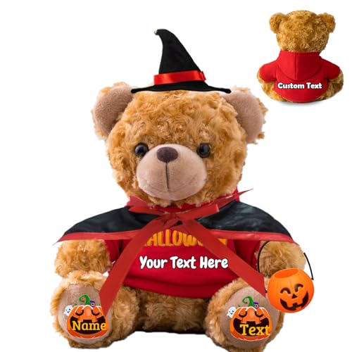 FAHOXUMR Halloween Spielzeug Teddybär für Kinder Erwachsene Plüschbär mit Foto+Text, Personalisierte Geschenke Teddybär als Geschenke für Halloween Dekoration (25 cm-Foto+Text) von FAHOXUMR