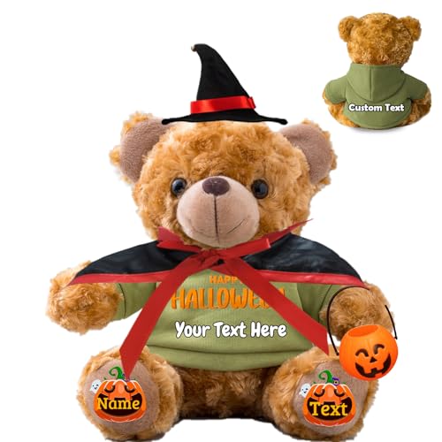 FAHOXUMR Halloween Spielzeug Teddybär für Kinder Erwachsene Plüschbär mit Foto+Text, Personalisierte Geschenke Teddybär als Geschenke für Halloween Dekoration (25 cm-Foto+Text) von FAHOXUMR