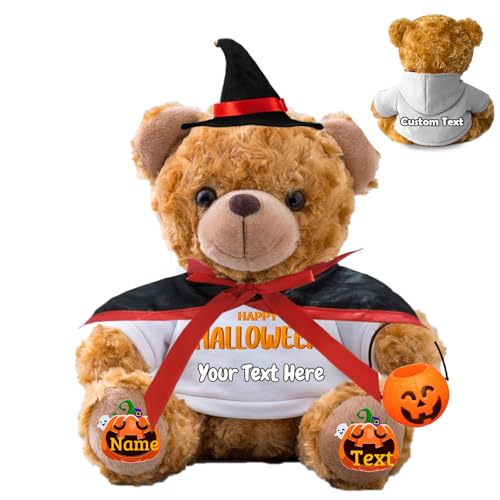 FAHOXUMR Halloween Spielzeug Teddybär für Kinder Erwachsene Plüschbär mit Foto+Text, Personalisierte Geschenke Teddybär als Geschenke für Halloween Dekoration (25 cm-Foto+Text) von FAHOXUMR