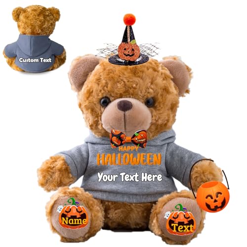 FAHOXUMR Halloween Spielzeug Teddybär für Kinder Erwachsene Plüschbär mit Text+Foto, Personalisierte Geschenke Teddybär als Geschenke für Halloween Dekoration (20 cm-Text+Foto) von FAHOXUMR