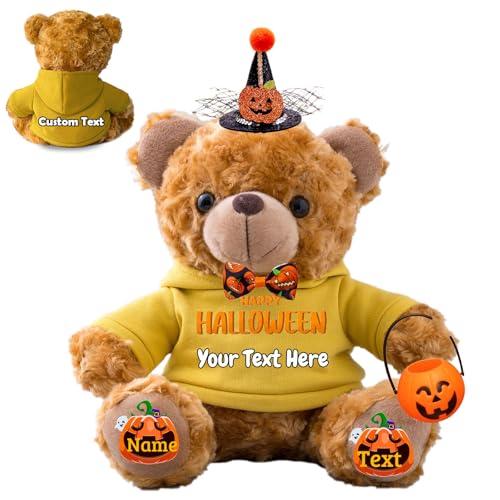 FAHOXUMR Halloween Spielzeug Teddybär für Kinder Erwachsene Plüschbär mit Text+Foto, Personalisierte Geschenke Teddybär als Geschenke für Halloween Dekoration (20 cm-Text+Foto) von FAHOXUMR