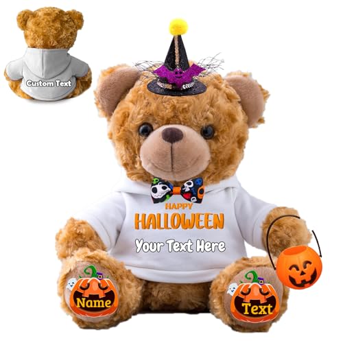 FAHOXUMR Halloween Spielzeug Teddybär für Kinder Erwachsene Plüschbär mit Text+Foto, Personalisierte Geschenke Teddybär als Geschenke für Halloween Dekoration (20 cm-Text+Foto) von FAHOXUMR