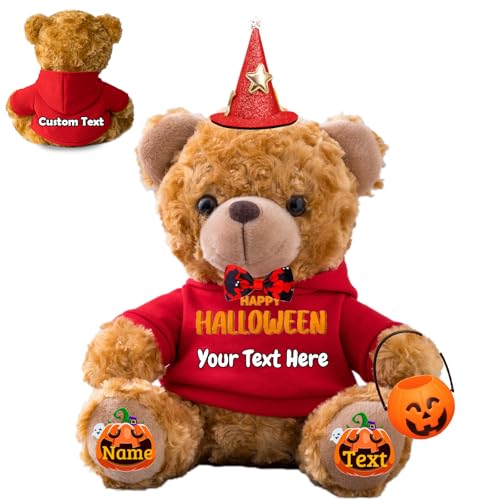 FAHOXUMR Halloween Spielzeug Teddybär für Kinder Erwachsene Plüschbär mit Text+Foto, Personalisierte Geschenke Teddybär als Geschenke für Halloween Dekoration (25 cm-Text+Foto) von FAHOXUMR