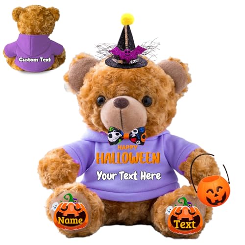 FAHOXUMR Halloween Spielzeug Teddybär für Kinder Erwachsene Plüschbär mit Text+Foto, Personalisierte Geschenke Teddybär als Geschenke für Halloween Dekoration (25 cm-Text+Foto) von FAHOXUMR