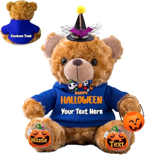 FAHOXUMR Halloween Spielzeug Teddybär für Kinder Erwachsene Plüschbär mit Text+Foto, Personalisierte Geschenke Teddybär als Geschenke für Halloween Dekoration (25 cm-Text+Foto) von FAHOXUMR