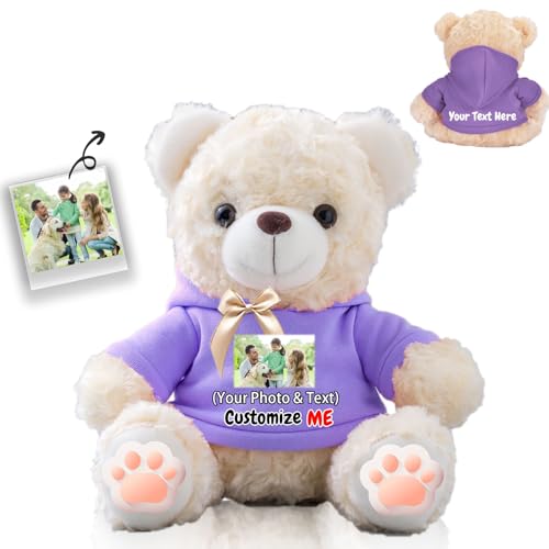 FAHOXUMR Personalisierte Geschenke Teddybär mit Schleife für Sie Ihn, Personalisierte Bär Plüschtiere mit Text+Foto als Im Sorry Geschenke für Valentinstag Weihnachten Geburtstag (20cm-Text+Foto) von FAHOXUMR