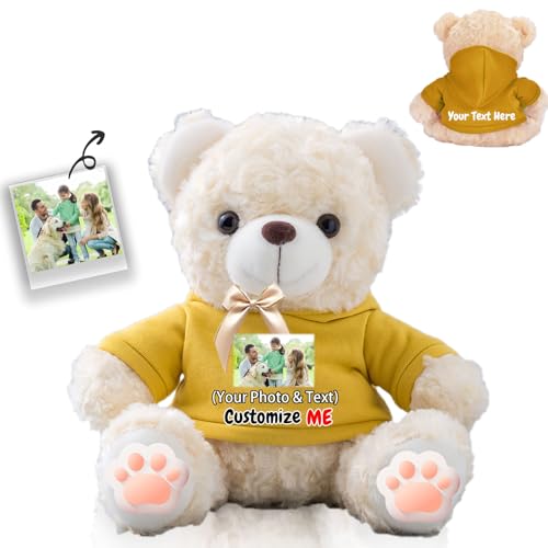 FAHOXUMR Personalisierte Geschenke Teddybär mit Schleife für Sie Ihn, Personalisierte Bär Plüschtiere mit Text+Foto als Im Sorry Geschenke für Valentinstag Weihnachten Geburtstag (20cm-Text+Foto) von FAHOXUMR