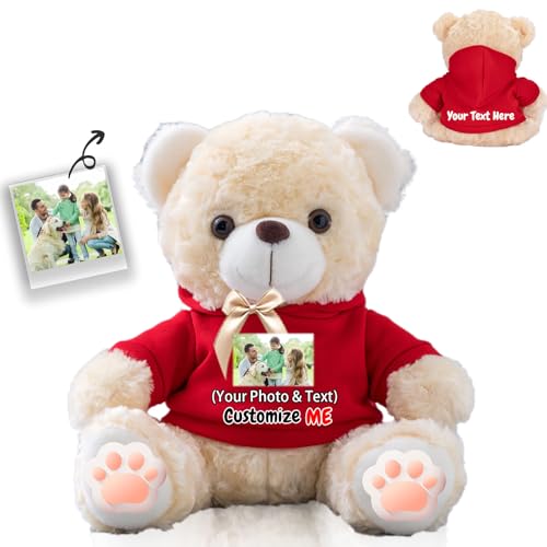 FAHOXUMR Personalisierte Geschenke Teddybär mit Schleife für Sie Ihn, Personalisierte Bär Plüschtiere mit Text+Foto als Im Sorry Geschenke für Valentinstag Weihnachten Geburtstag (20cm-Text+Foto) von FAHOXUMR