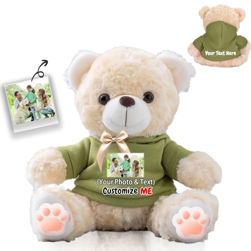 FAHOXUMR Personalisierte Geschenke Teddybär mit Schleife für Sie Ihn, Personalisierte Bär Plüschtiere mit Text+Foto als Im Sorry Geschenke für Valentinstag Weihnachten Geburtstag (20cm-Text+Foto) von FAHOXUMR