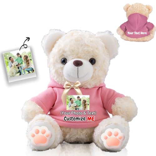 FAHOXUMR Personalisierte Geschenke Teddybär mit Schleife für Sie Ihn, Personalisierte Bär Plüschtiere mit Text+Foto als Im Sorry Geschenke für Valentinstag Weihnachten Geburtstag (25cm-Text+Foto) von FAHOXUMR