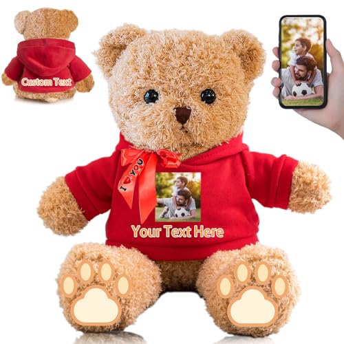 FAHOXUMR Personalisierte Geschenke Teddybär mit Schleife für Sie Ihn, Personalisierte Plüschtiere Bär mit Text+Foto als Besondere Geschenke für Valentinstag Weihnachten Geburtstag (30cm-Text+Foto) von FAHOXUMR