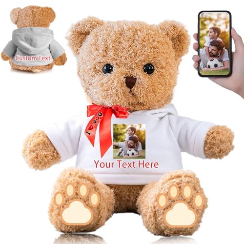 FAHOXUMR Personalisierte Geschenke Teddybär mit Schleife für Sie Ihn, Personalisierte Plüschtiere Bär mit Text+Foto als Besondere Geschenke für Valentinstag Weihnachten Geburtstag (30cm-Text+Foto) von FAHOXUMR