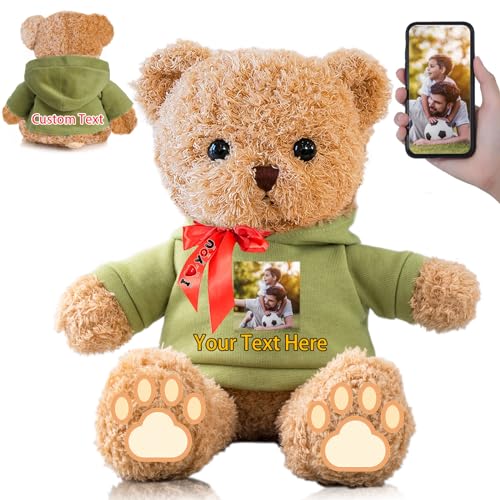 FAHOXUMR Personalisierte Geschenke Teddybär mit Schleife für Sie Ihn, Personalisierte Plüschtiere Bär mit Text+Foto als Besondere Geschenke für Valentinstag Weihnachten Geburtstag (30cm-Text+Foto) von FAHOXUMR