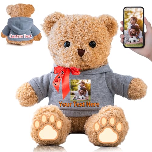 FAHOXUMR Personalisierte Geschenke Teddybär mit Schleife für Sie Ihn, Personalisierte Plüschtiere Bär mit Text+Foto als Besondere Geschenke für Valentinstag Weihnachten Geburtstag (30cm-Text+Foto) von FAHOXUMR