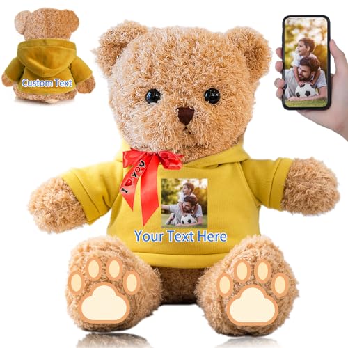 FAHOXUMR Personalisierte Geschenke Teddybär mit Schleife für Sie Ihn, Personalisierte Plüschtiere Bär mit Text+Foto als Besondere Geschenke für Valentinstag Weihnachten Geburtstag (40cm-Text+Foto) von FAHOXUMR