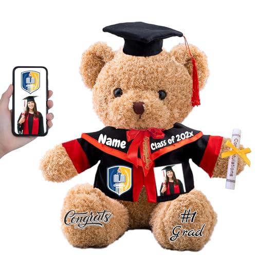 FAHOXUMR Personalisierter Abschluss-Teddybär 2025 mit Text+Foto, Abschlussbär für Abschlussfeier 2025 als Graduation Geschenke für Frauen Männer (30cm-Text+Foto) von FAHOXUMR