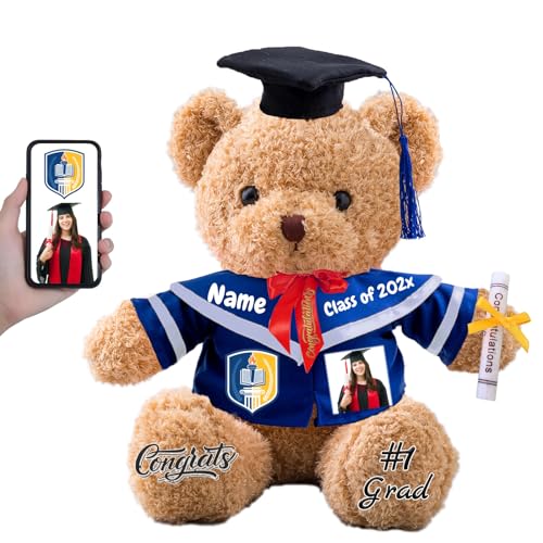 FAHOXUMR Personalisierter Abschluss-Teddybär 2025 mit Text+Foto, Abschlussbär für Abschlussfeier 2025 als Graduation Geschenke für Frauen Männer (30cm-Text+Foto) von FAHOXUMR