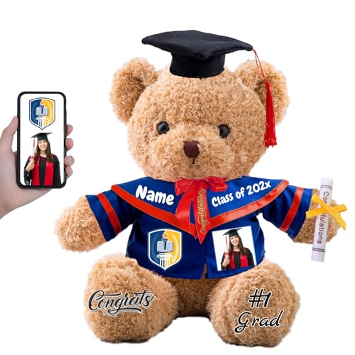 FAHOXUMR Personalisierter Abschluss-Teddybär 2024 mit Text+Foto, Abschlussbär für Abschlussfeier 2024 als Graduation Geschenke für Frauen Männer (40cm-Text+Foto) von FAHOXUMR