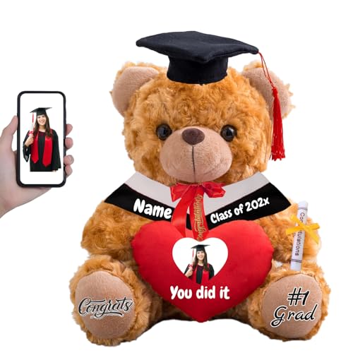 FAHOXUMR Personalisierter Abschluss-Teddybär 2025, Graduation Geschenke für Sie mit Text+Foto, Abschlussbär mit Herz als Abschlussgeschenk für Ihn zum Abschluss 2025 (20cm-Text+Foto) von FAHOXUMR