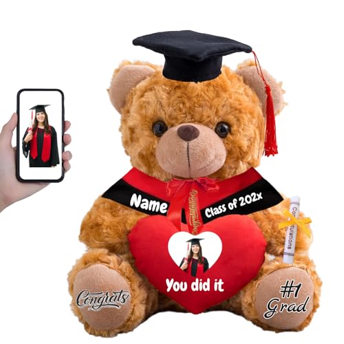 FAHOXUMR Personalisierter Abschluss-Teddybär 2025, Graduation Geschenke für Sie mit Text+Foto, Abschlussbär mit Herz als Abschlussgeschenk für Ihn zum Abschluss 2025 (25cm-Text+Foto) von FAHOXUMR